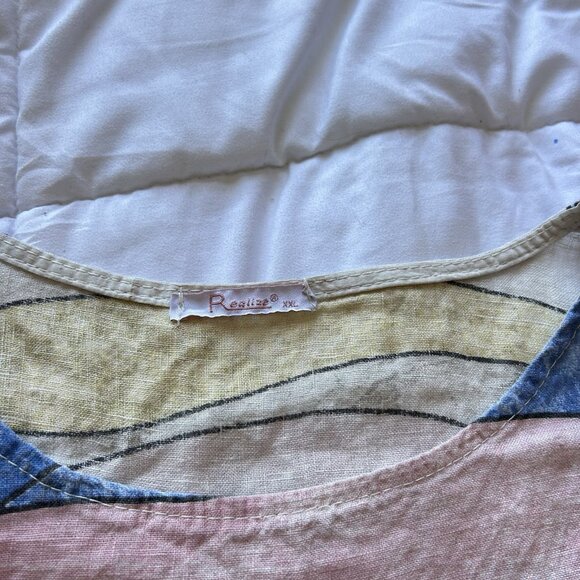 Vintage 90s Y2K Realize Womens Size XXL Linen Blend Waves Abstract Pockets Beach - Picture 3 of 6